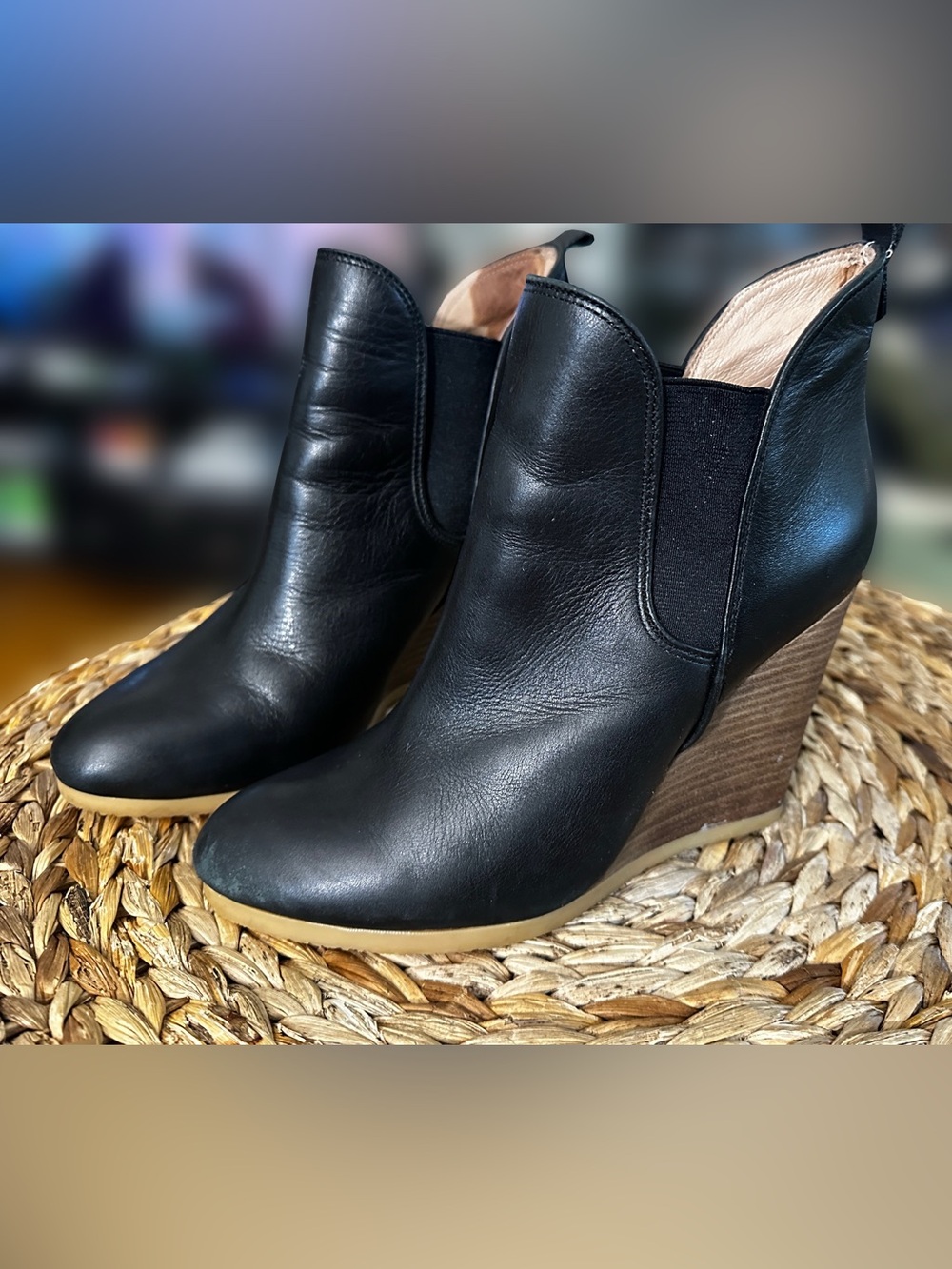 Coach “Farrah” Black Leather Wedge Booties Size 8 - Picture 9 of 9